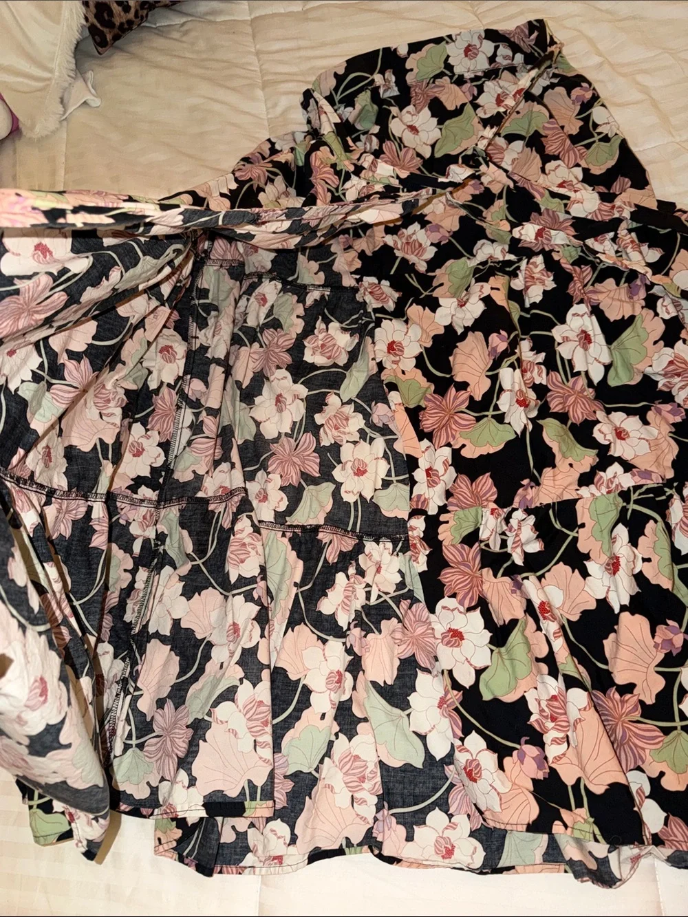 Who What Wear Black Floral Skirt with Pink & Green Accents